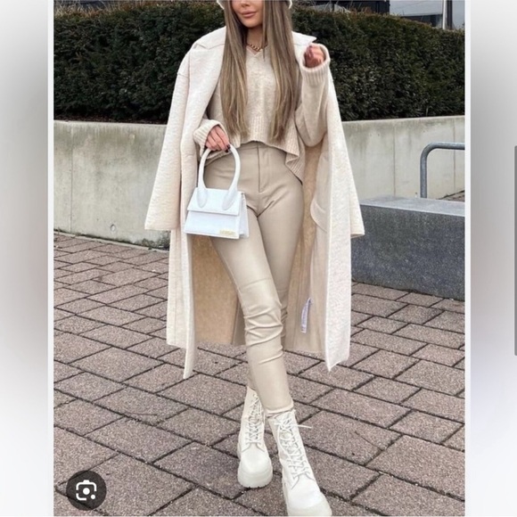 Zara Pants - Zara Faux Leather Sand Beige Hi-Rise Leggings